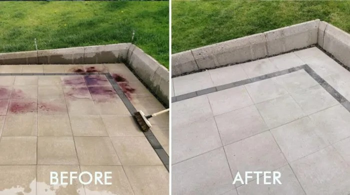 Patio stones looking fresh and clean after washing with Stontex Rust Remover