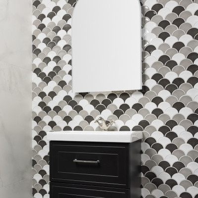 Grey Mix Fish scale Gloss Porcelain Mosaic Tile 25.9x27.3cm