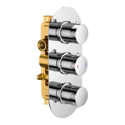 "Shower Valve (Round, Concealed, Triple, 2 Outlets) - Chrome"