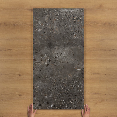 Udino Graphite Terrazzo-Effect Matt Porcelain Tile 120x60cm