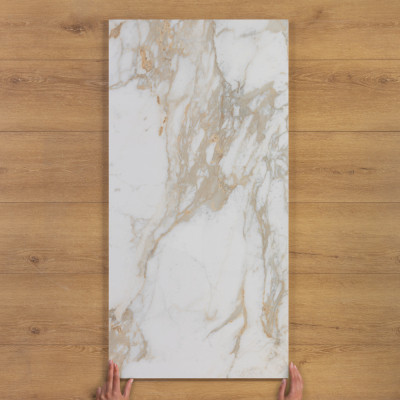 Calacatta Oro Marble-Effect Polished Porcelain Tile 120x60cm