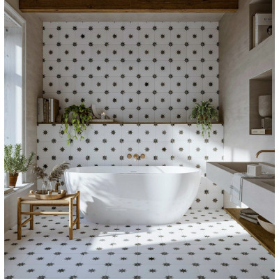 Star White Pattern Matt Porcelain Tile 44.2x44.2cm