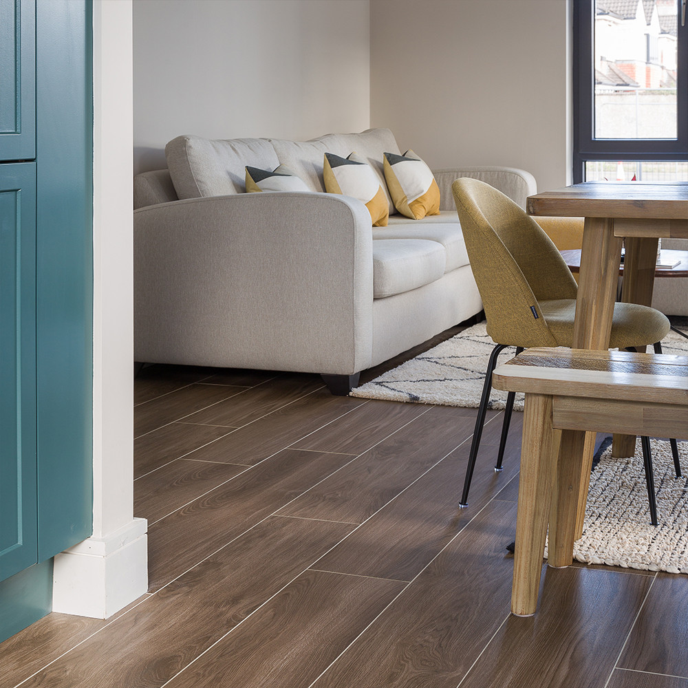 Details of a floor where Wood Effect Tiles are installed. Image shoot in Dublin