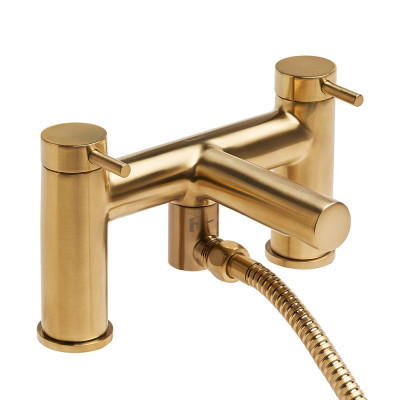 Anthem Brushed Brass Deck-Mounted Bath Filler Tap With Shower Mixer Handset