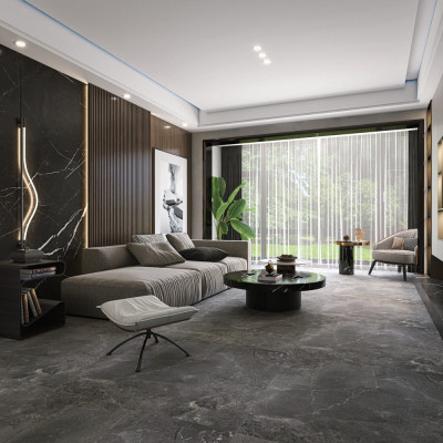 Amazing Grey Marble-Effect Matt Porcelain Tile 100x100cm