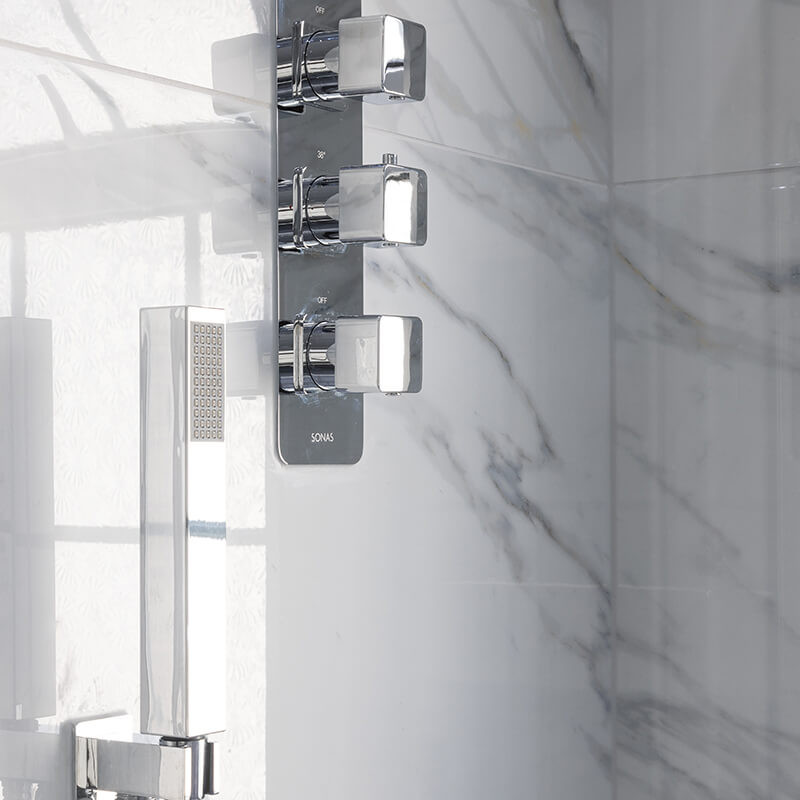 Marble effect tiles can be used in bathrooms and showers