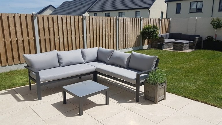 Beige outdoor tiles installed in a fantastic garden in Cork