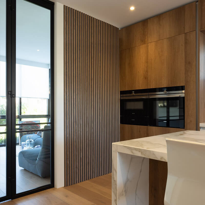 Oak kitchen wall panels creating a bright, airy space