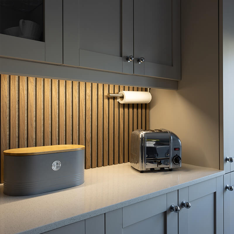 Kitchen panelling accentuating a feature wall with bold patterns