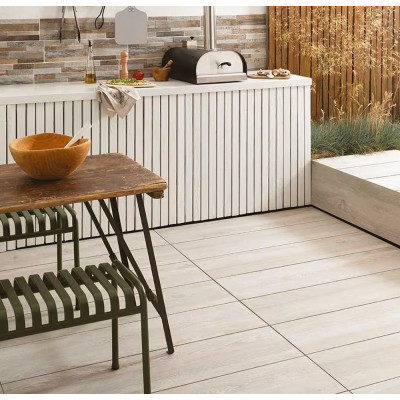Outdoor Riverwood Pearl Wood-Effect Matt Porcelain Tile 120x30cm
