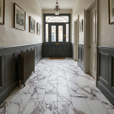 Calacatta Viola Marble-Effect Matt Porcelain Tile 15x45cm