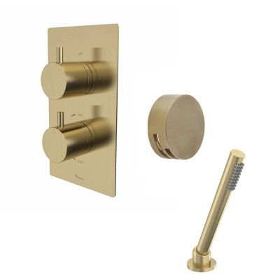 Quantum Shower System/Column (with Overflow Bath Filler and Deck Mounted Handset) - Brushed Brass