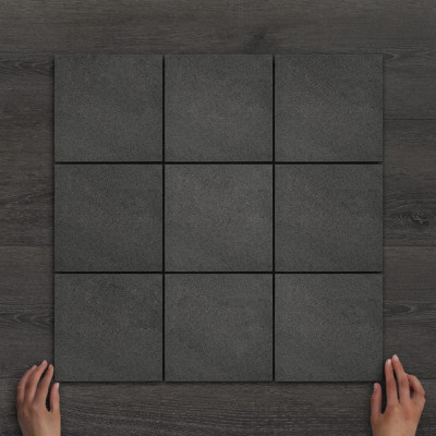 Outdoor Porcelain Cobble Aran Black Natural Tile 20x20cm