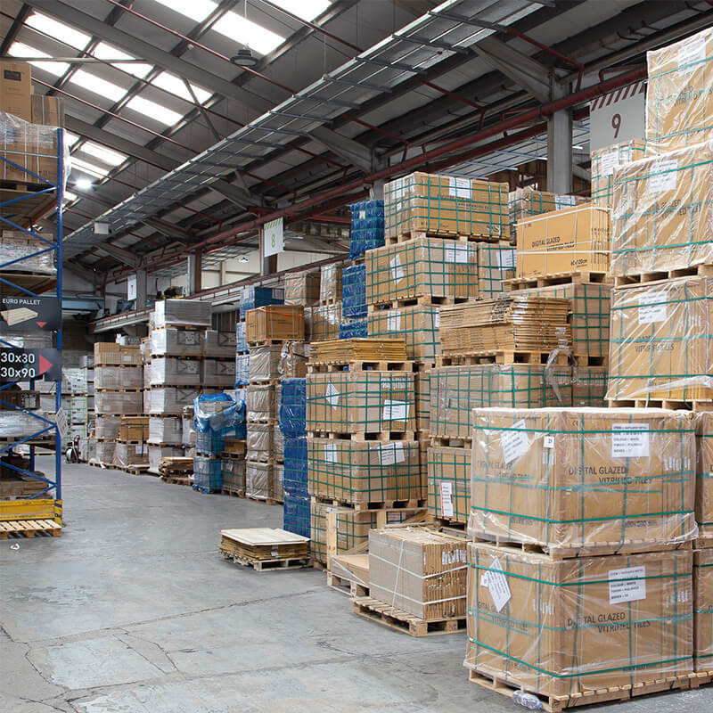 Tile Merchant warehouse and tile collection area Tile Merchant warehouse with pallets of tiles ready for customer collection