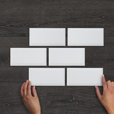 Metro White Bevelled Ceramic Gloss Tile 20x10cm