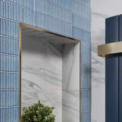 Metro Soldeu Blue Ceramic Textured Gloss Ceramic Wall Tile 30x7.5cm