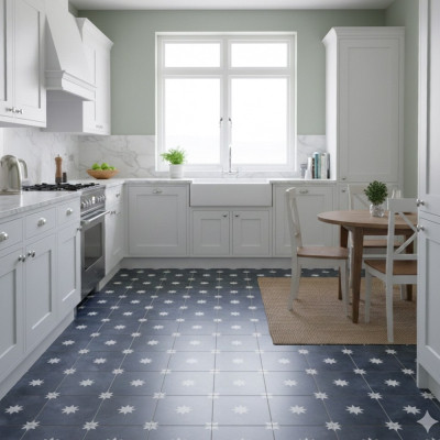 Star Navy Pattern Matt Porcelain Tile 44.2x44.2cm