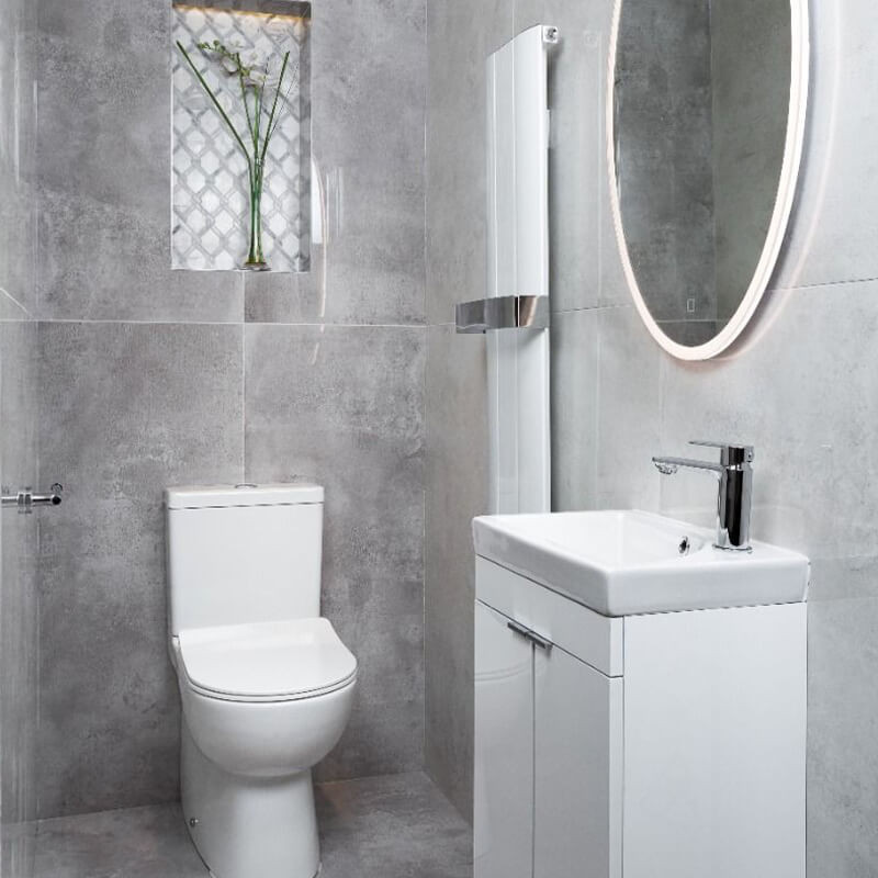 Cozy bathroom with neutral matte tiles