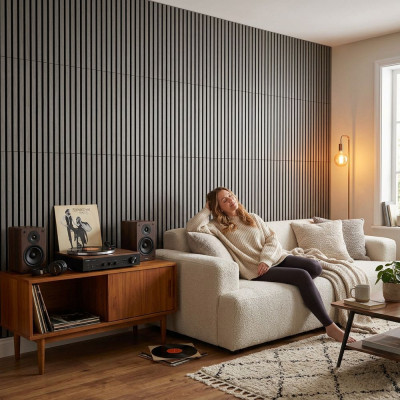 21mm Acoustic Slat Wall Panel Grey 60x60cm