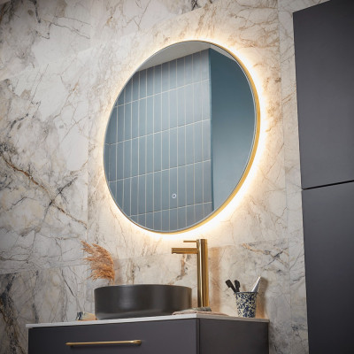 Oxygen Brushed Brass Illuminated Round Mirror 80cm