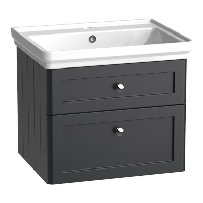 Marston Wall Hung Vanity Unit (Two Drawers) - Matt Black 600mm