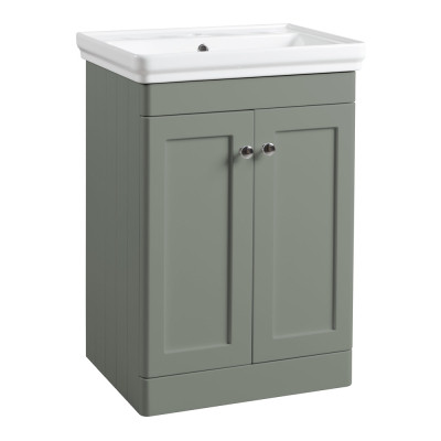 Marston Floor Standing Vanity Unit - Matt Laurel Green 600mm