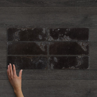 Metro Alma Negro Gloss Porcelain Wall Tile 30x10cm