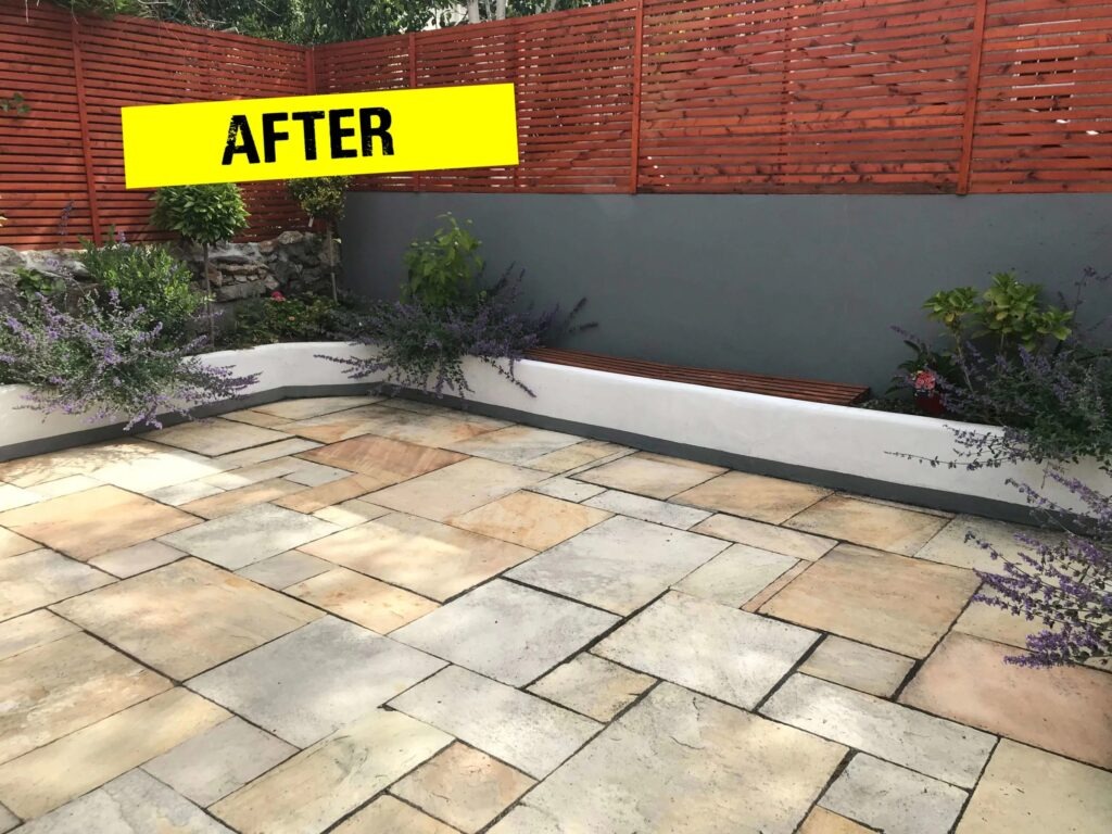 How to remove black spots from patio stone, thsi image shows a patio after treating with Stontex Black Spot Remover How to remove black spots from patio stone, thsi image shows a patio after treating with Stontex Black Spot Remover