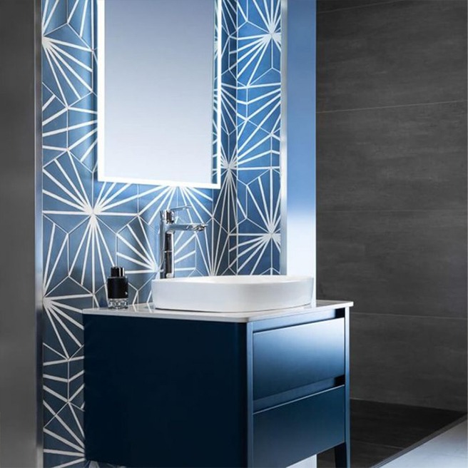 Blue tiles are an excellent choice for bathroom design and ideas.