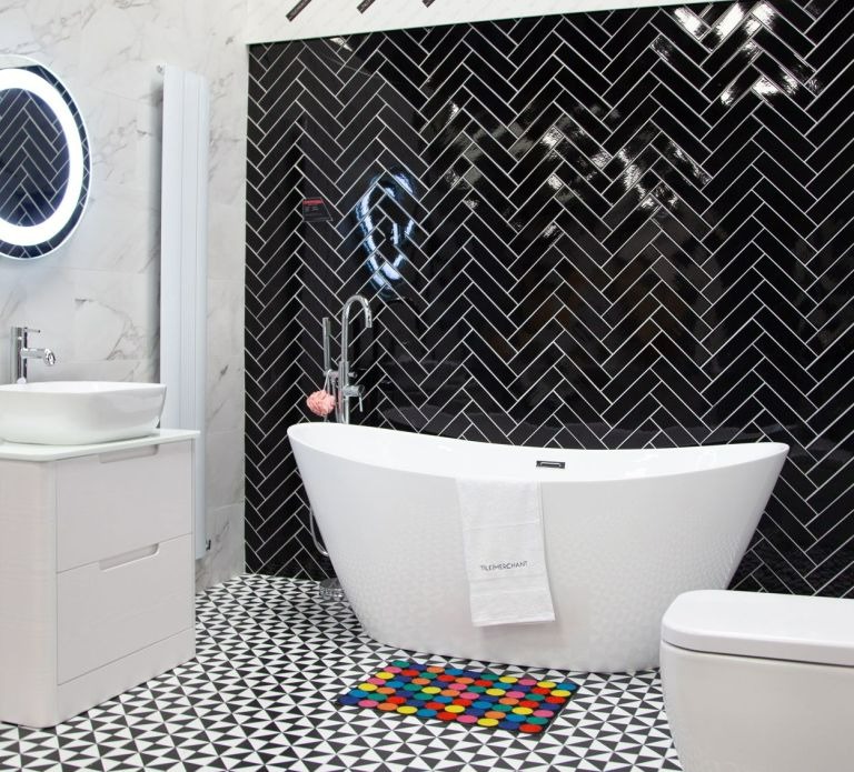 Monochromatic tiles in a bathroom are a huge trend in Ireland