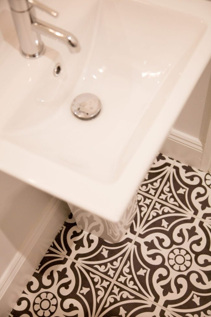 Monochrome tiles installed in a bathroom