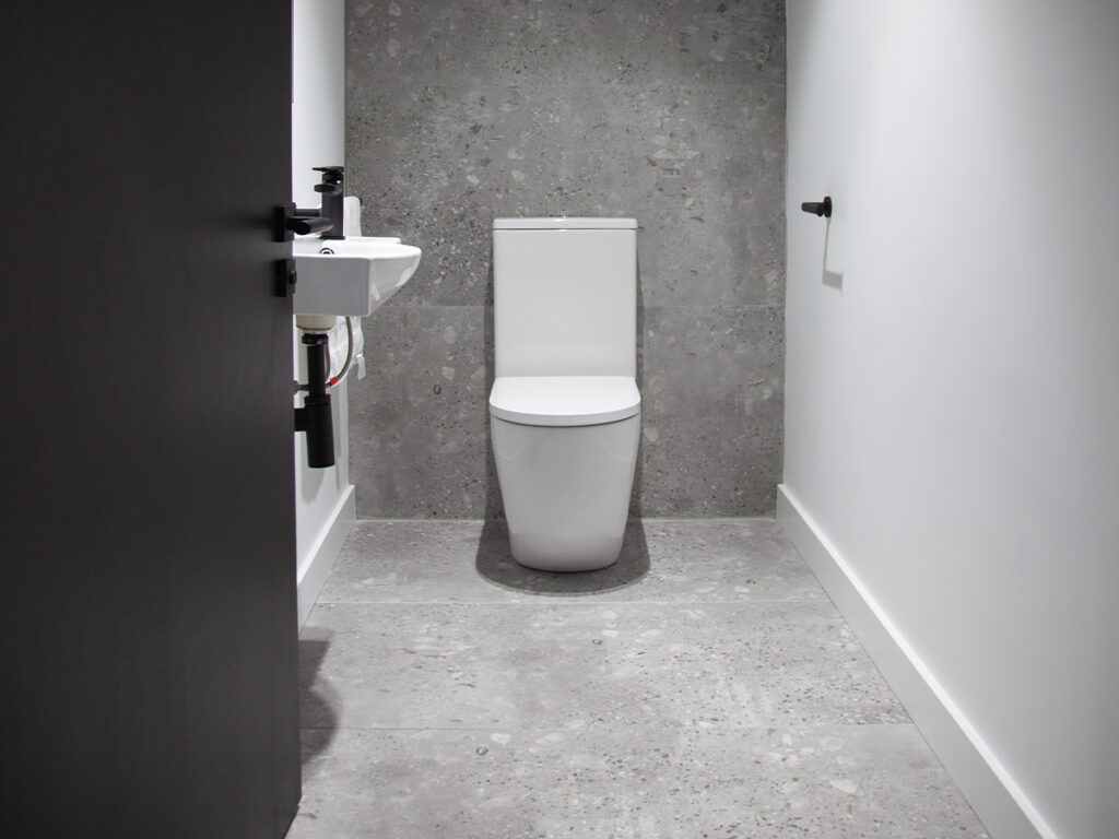 Exquisite Udino Grey Terrazzo-Effect Porcelain Tiles by Tile Merchant at Pestle & Mortar HQ